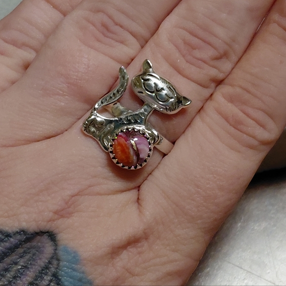 Jewelry - Pink Dahlia Sterling Silver Cat Ring